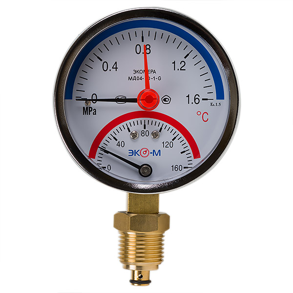 Термоманометр ЭКОМЕРА МД04-80мм 0-1,6МПа 0-160С