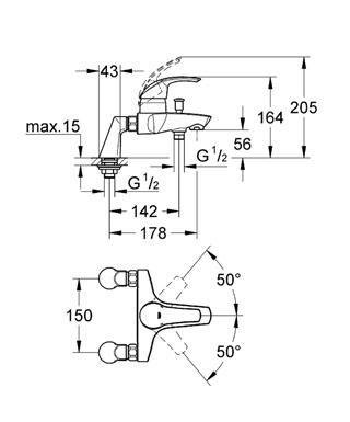 Смеситель "EUROSMART" для ванны вертикальный монтаж Grohe 33 303 001