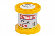 Припой ЗУБР, ПОС 61, трубка с канифолью, 50г, 1мм 55450-050-10C