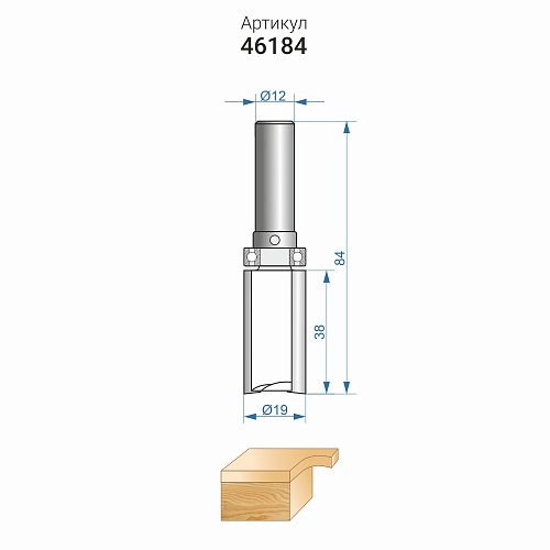 Фреза кромочная прямая  19 x 38 мм хвостовик 12 мм Энкор 46184