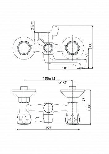 Смеситель "ELEMENT QUARZ" для ванны с аксессуарами KONNER ELQ2520